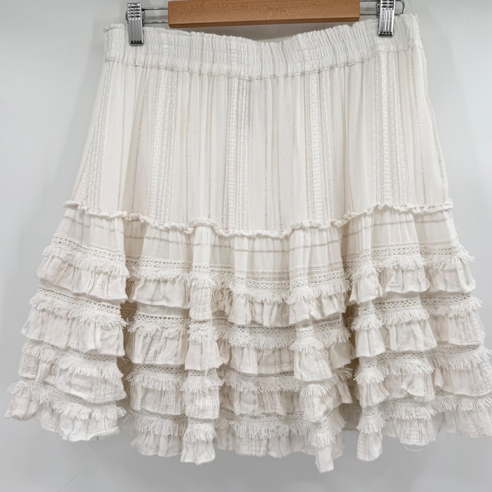 Boho Ruffle Tiered Cream Skirt Size M Festival Western Prairie Cottagecore